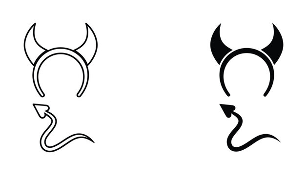 Black and white devil horns icon with tail