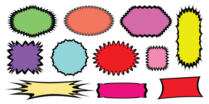 Colorful comic book speech bubbles and text frames for creative projects