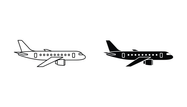 Simple side view airplane icons in black and white