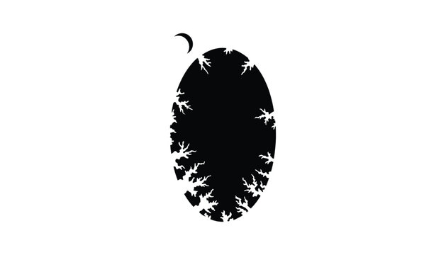 Black silhouette of tree with crescent moon