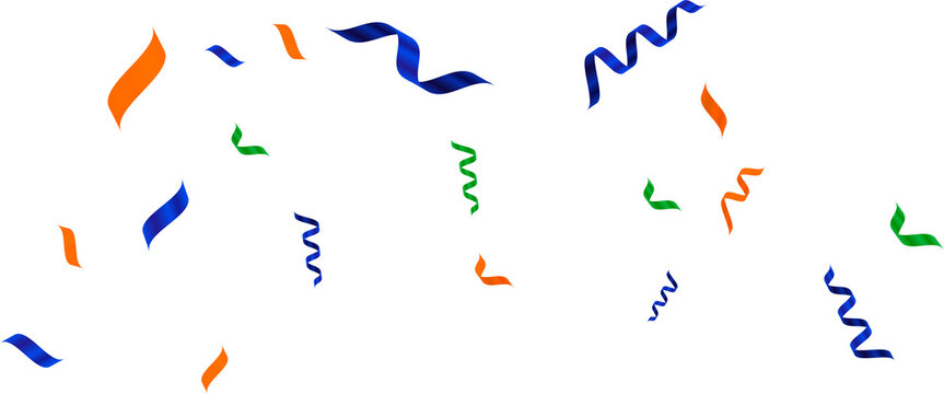 tri color Falling Confetti and Streamers Overlay on Isolated png, Indian flag themed confetti concept.