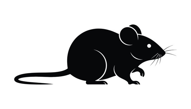 Black mouse standing on transparent background