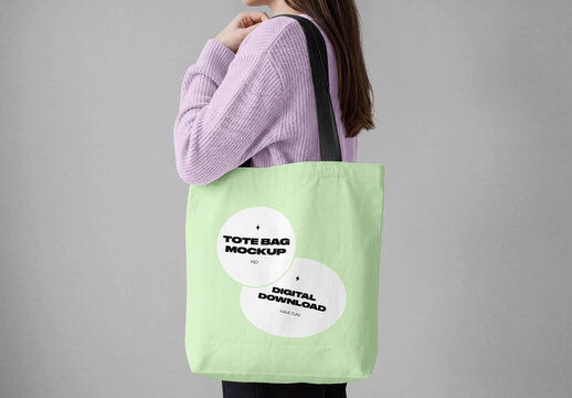 Tote Bag on Shoulder Mockup