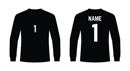 Naklejka premium Black long sleeved jersey with number one front and back views on white background