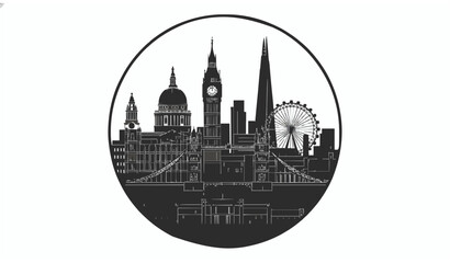 Obraz premium Elegant London City Skyline Silhouette Vector Illustration with Famous UK Landmarks