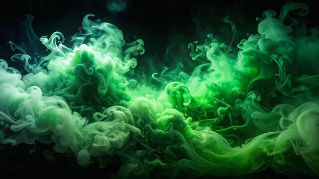 Cinematic eerie green smoke swirling through darkness creating mysterious atmospheric abstract motion