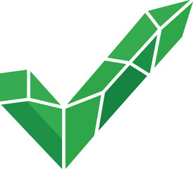 Obraz premium Green check mark icon with geometric crystal style isolated on transparent background