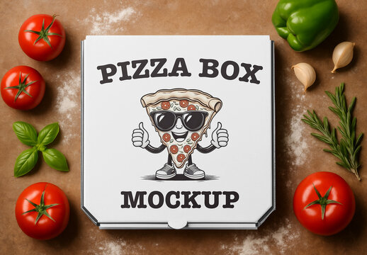 Pizza Box with Vegetables Mockup