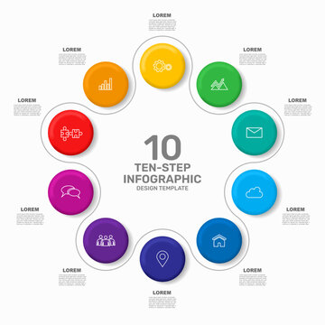 Modern circular business infographic template with colorful numbered steps, icons, and text. Vector illustration.