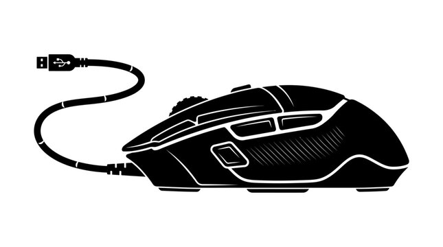Black computer mouse with cord.