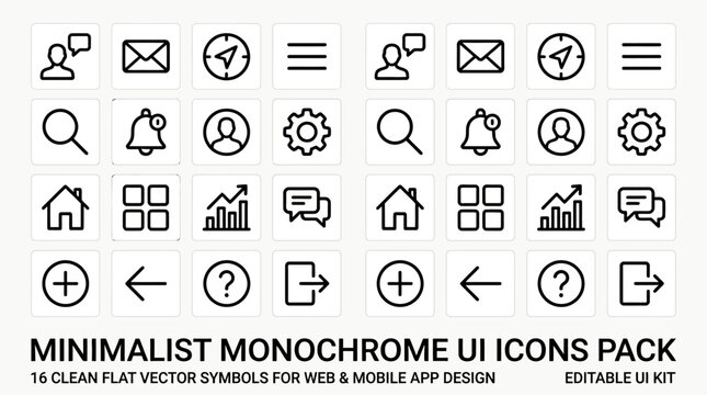 Minimalist monochrome UI icons pack.