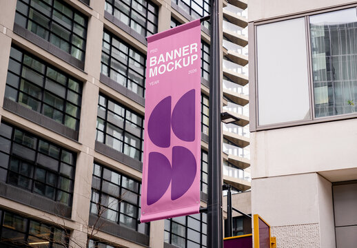 Perspective Flag on Street Mockup