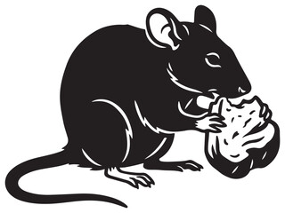 Fototapeta premium Eating Rat Silhouette Line Art Bold Outline Small Rodent Vector Illustration