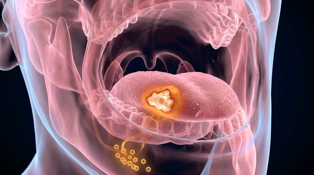Oral squamous cell carcinoma early detection, 3D visualization of oral cavity with tongue lesion leukoplakia, lymph node metastasis pathways and detailed dental oncology anatomical render
