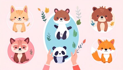 Fototapeta premium Cute cartoon animals for kids illustration.