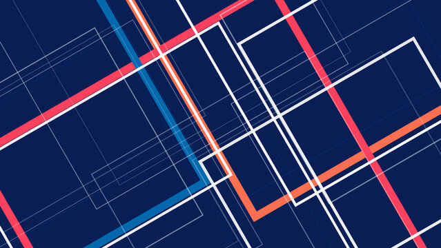 A vibrant abstract composition of neon grid lines intersecting over a dark blue background, creating a futuristic, energetic mood for tech and design concepts.