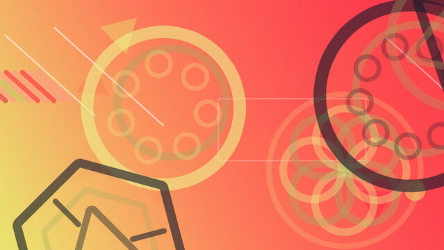Energetic abstract equalizer waves and circular patterns in warm red, orange, and yellow tones, creating a modern rhythmic vibe for tech and music branding.
