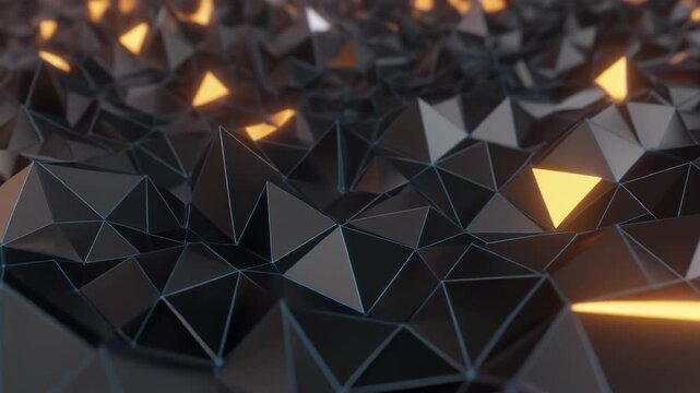 Artistic Abstract Low Poly World Polygon Map with Triangles Lighting Up in Sequence for Digital Network