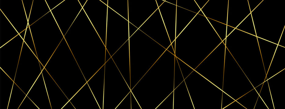 Straight chaotic random golden gradient lines on black background