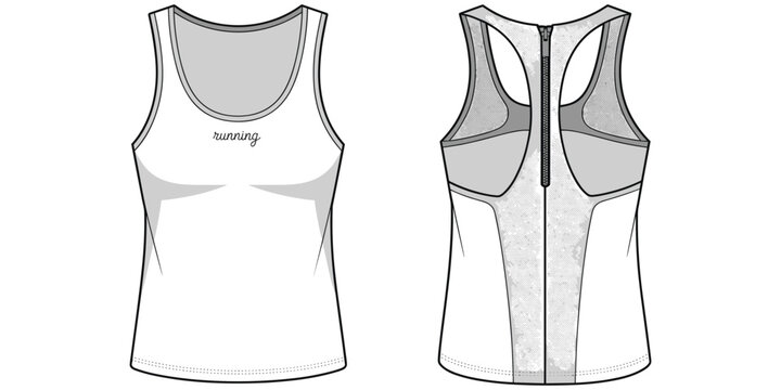 Flat vector illustration of athletic top, sportswear design artwork, fitness clothing sketch, racerback detail illustration, breathable apparel concept artwork