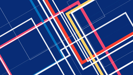 Fototapeta premium A dynamic geometric map grid filled with bold stripes and neon-like accents creates a futuristic, energetic mood for design, tech, and route concepts.