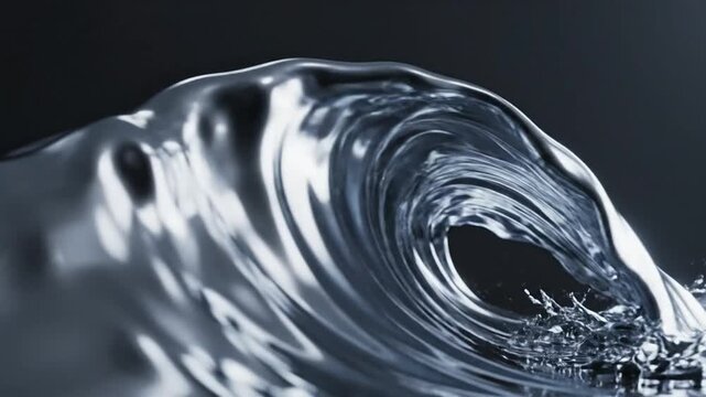 Liquid silver metallic wave on dark background.