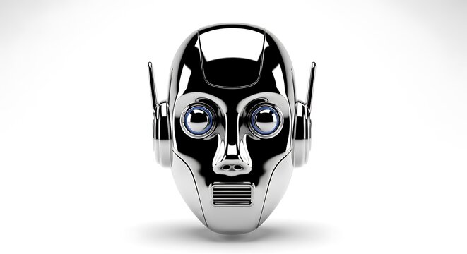 Shiny chrome robot head with antenna