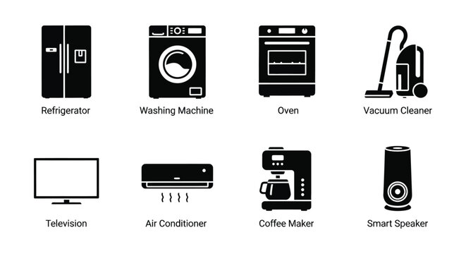 Household Appliance Silhouettes On White Background appliances