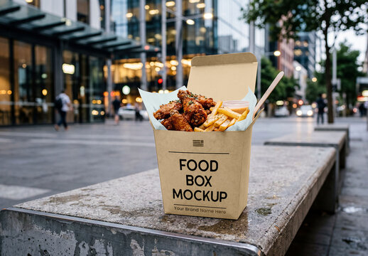 Food Box on Bench Mockup