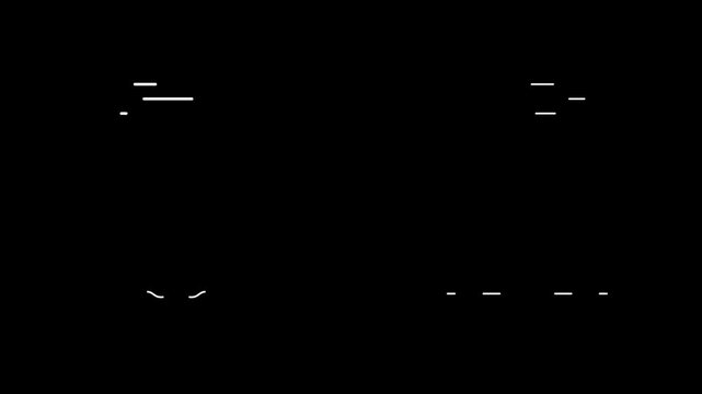 Minimalist white line animations pack featuring lines moving left to right, split curvy lines, and a single line splitting into four on a black background
