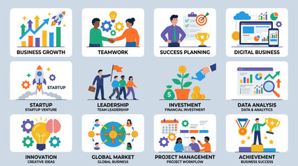 Fototapeta premium Business icons, 12 success symbols, commercial concepts
