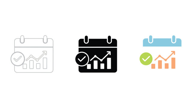Calendar icon illustrating successful business performance analysis and scheduled financial growth with a completed checkmark