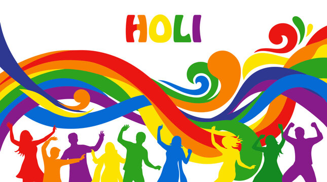Holi Festival, Colorful Celebration, Rainbow Dance, Vibrant Icons