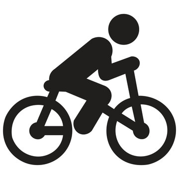 Cyclist riding bicycle icon vector. Cycling activity pictogram, healthy lifestyle, eco transportation symbol isolated on white.