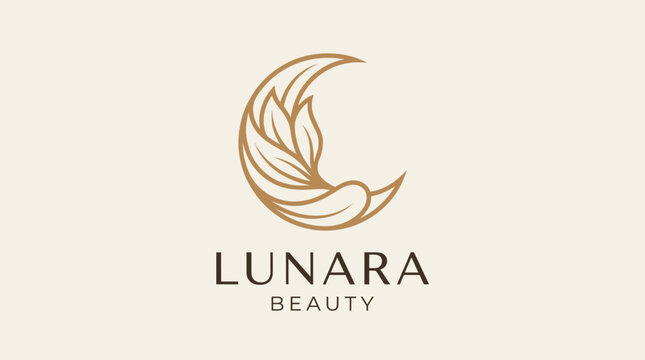 lunar and leaf beautifull logo. moon nature beautiful concept vector logo design