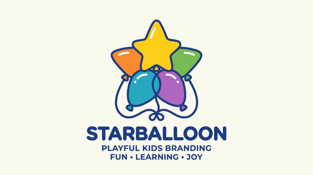 combination stars and balloon celebration logo