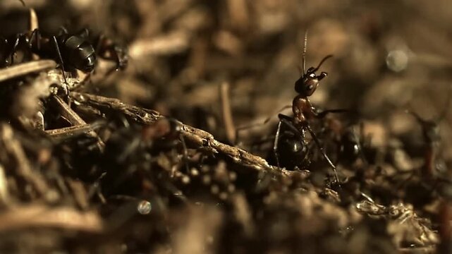 Red ants are secreting liquid to attack prey