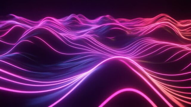 Abstract Dark Cyberpunk Neon Waves with Pink and Purple Glow