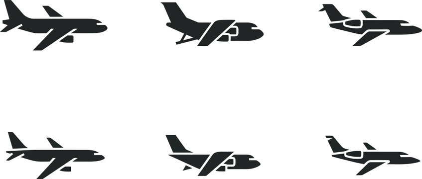  Airplane Silhouette Icon Set With Private Jet and Aircraft Vector Designs