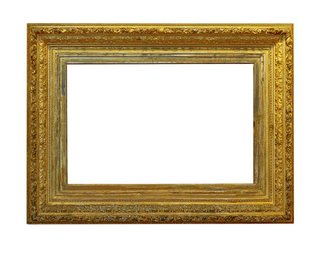 Ornate gold picture frame with transparent background