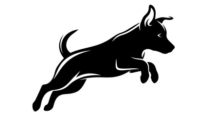Fototapeta premium Jumping dog silhouette in bold black and white design on blank background