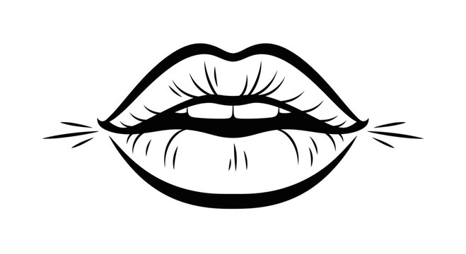 Stylized open mouth with lines conceptual black and white illustration