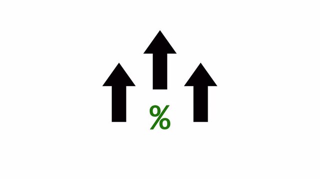 Rising percentage growth up arrow finance animation on Transparent Background. percentage increase arrows animation: financial growth, interest rates, and market success concept in 4K animation