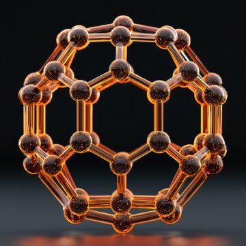 Glowing Orange 3D Molecular Ball and Stick Dodecahedron Structure on Dark Background