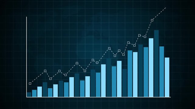 Abstract business chart with rising bar graph and line graph growth finance and market success animation