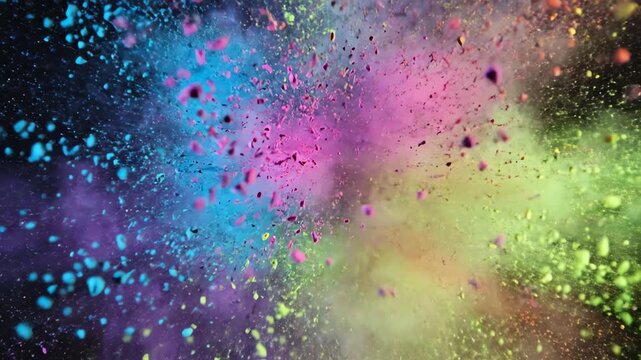 Vibrant multi color powder blast motion graphic in slow motion