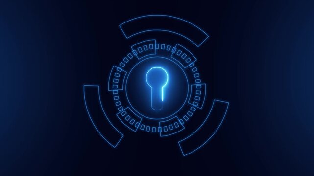 Cybersecurity animation locks digital lock icons. Protective cybersecurity animation tracks network information data. Safe cybersecurity animation blocks unauthorized entry.