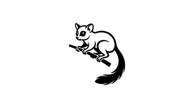 Black and white illustration of a possum on a branch