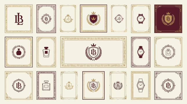 Luxury Monogram & Emblem Collection: Perfume Bottles, Watches, Crests