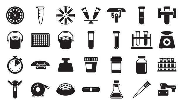Laboratory and scientific research equipment icon collection with laboratory
